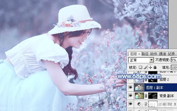 photoshop利用通道替换将花草中的美女调制出柔美的淡蓝色23