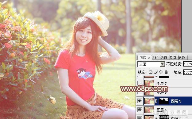 Photoshop为外景红衣人物图片增加淡美的红黄色29
