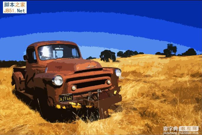 PS利用木刻滤镜把风景汽车图片转为矢量油画插画效果2