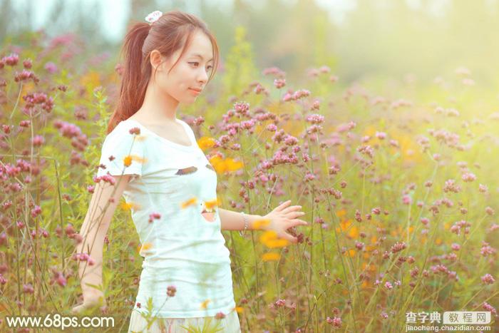 Photoshop利用Lab模式为野花中的美女加上甜美的粉色调2