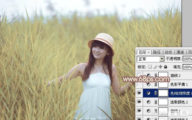 Photoshop将芦苇中的美女加上唯美的韩系淡黄色效果21