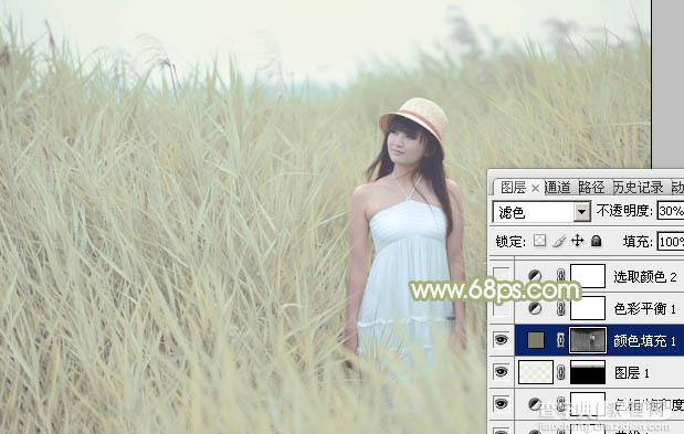 Photoshop将芦苇美女图片打造非常淡雅的冷色调13