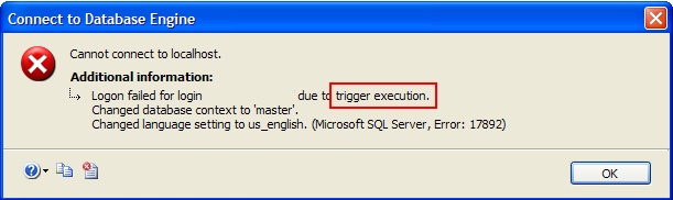 在登录触发器错误情况下连接SQL Server的方法1