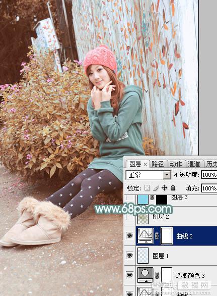 Photoshop为木屋边的美女加上甜美的秋季褐色19