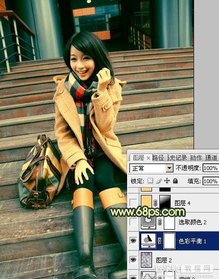 Photoshop为阶梯上的美女加上柔和的暗调橙青色效果21