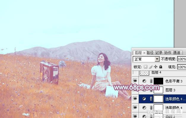 Photoshop将草地美女增加上淡淡的蓝红色38