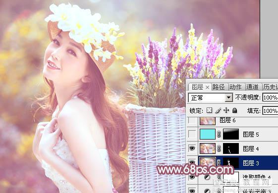 Photoshop将外景美女图片打造出唯美的紫红色效果38