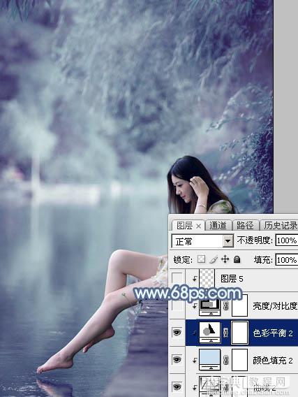 Photoshop打造出唯美的秋季青蓝色塘边的美女图片28