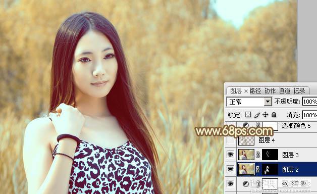 Photoshop为绿树边的美女调制出韩系暖褐色34