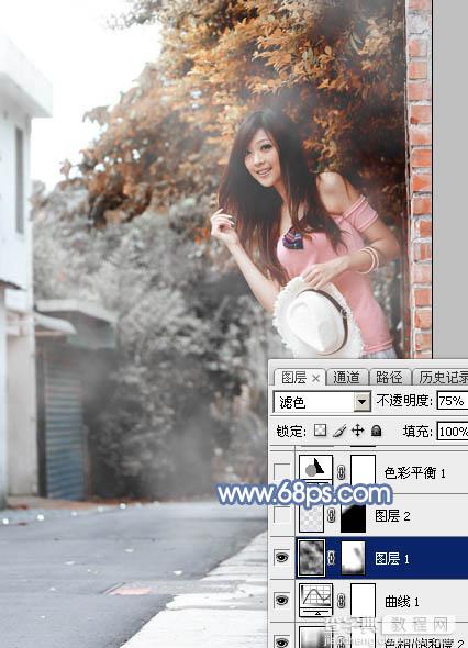 Photoshop为乡路边的美女加上柔美的中性暖色效果23