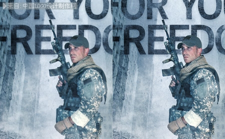 Photoshop合成士兵站在战争蹂躏的上的冷色调海报23