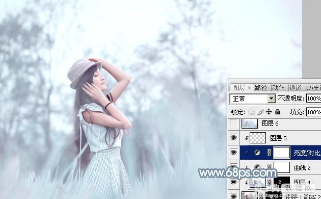 Photoshop为野外的美女调制出梦幻的淡青色29
