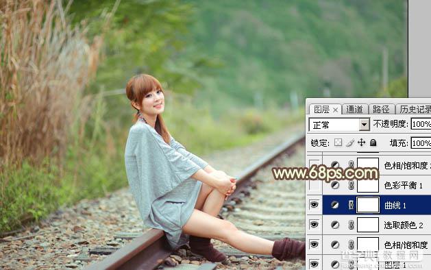 Photoshop为夏季外景美女加上甜美的淡系黄绿色21