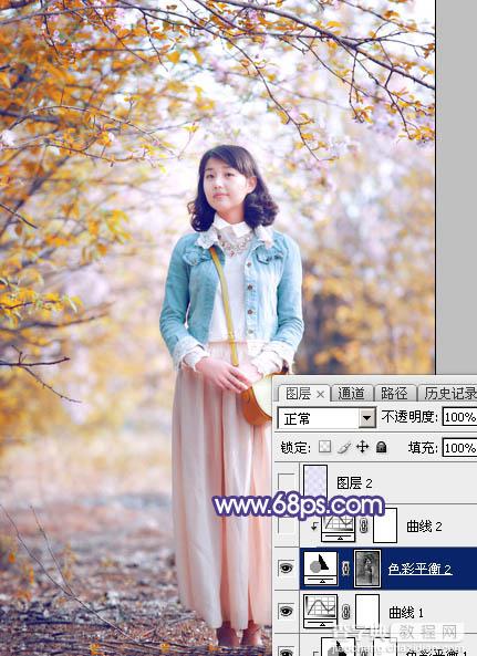Photoshop将春季花木边的人物调制出清爽鲜艳的秋季色25