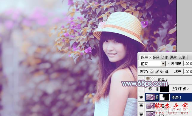 Photoshop将花边的美女调制出甜美的暖紫色36
