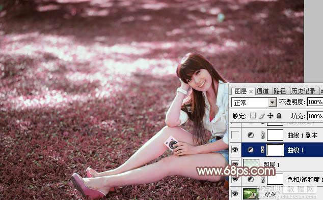 Photoshop打造唯美的粉红色草地美女图片9