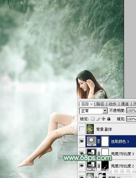 Photoshop打造唯美的古典淡绿色外景人物图片44