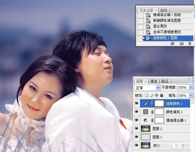Photoshop将草丛中的婚片打造出浪漫的暗调蓝紫色效果12
