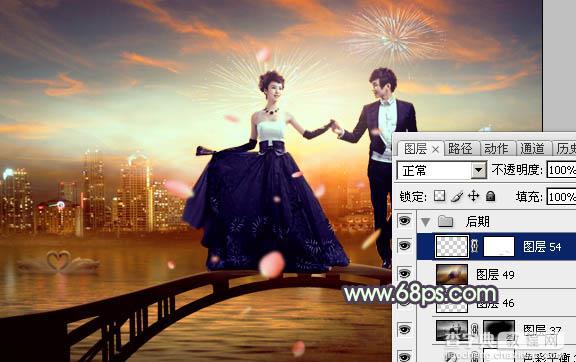 Photoshop合成制作站在拱桥上的华丽夜景婚片49