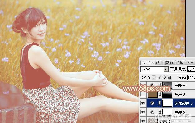 Photoshop为草地上的美女图片增加柔和的淡调橙褐色28