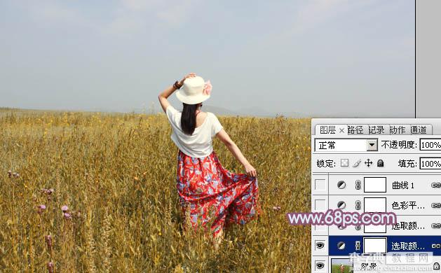Photoshop为草原人物调制出淡雅的秋季青黄色6