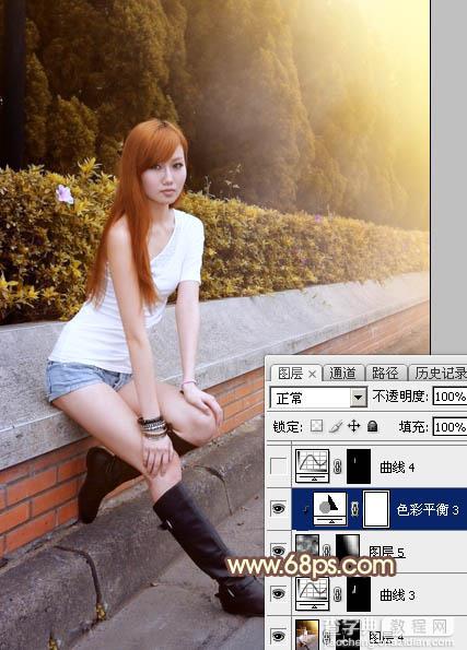 Photoshop将偏暗的树边美女调制出绚丽的阳光色30