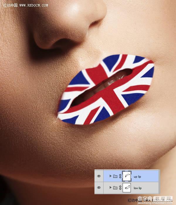 Photoshop为红色嘴唇增加个性米字国旗彩绘8