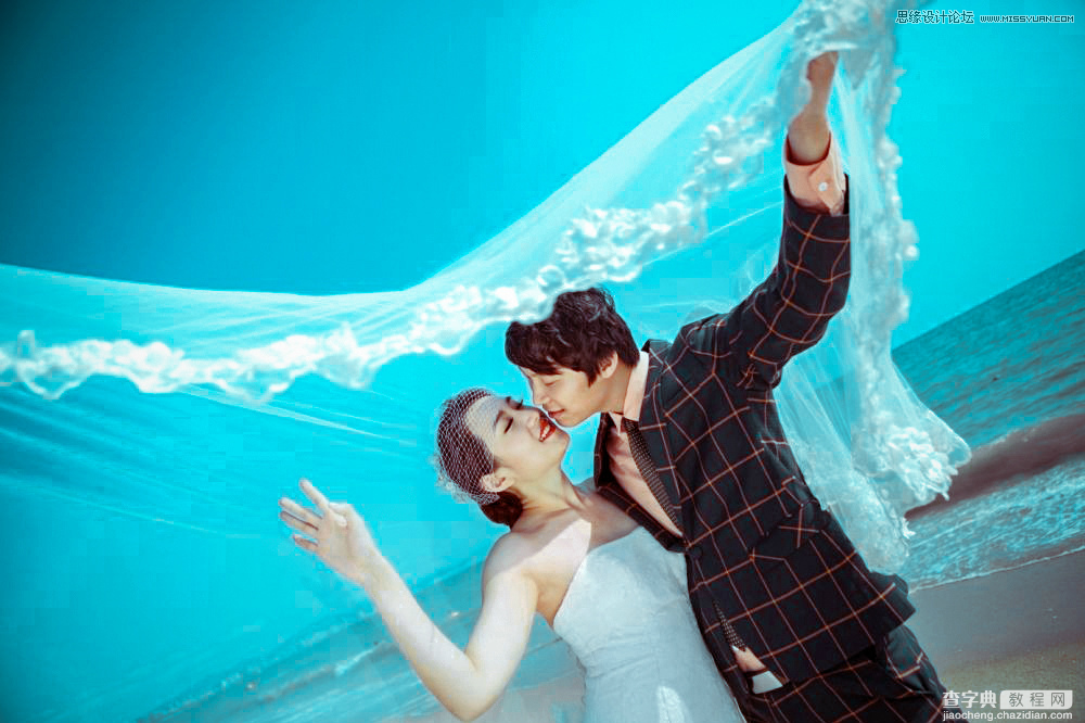 Photoshop为外景婚片调出时尚海蓝色风格效果1