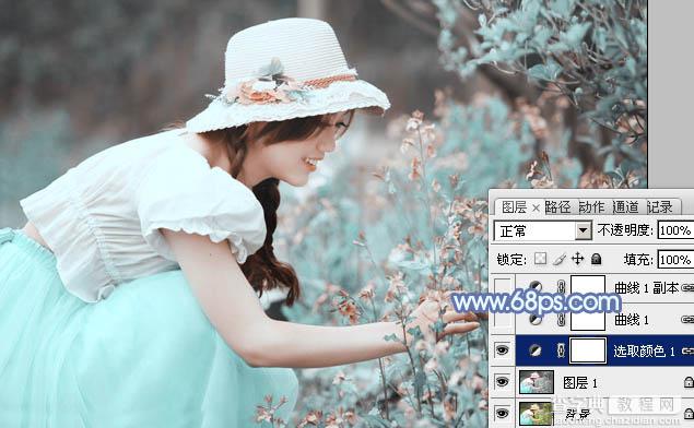 photoshop利用通道替换将花草中的美女调制出柔美的淡蓝色7