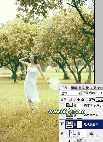 Photoshop将树景人物图片打造灿烂的黄绿色33