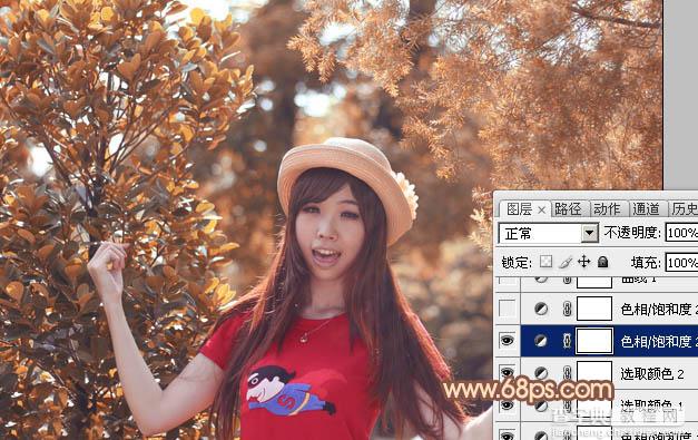 Photoshop将树林人物调制出柔和的秋季橙褐色14