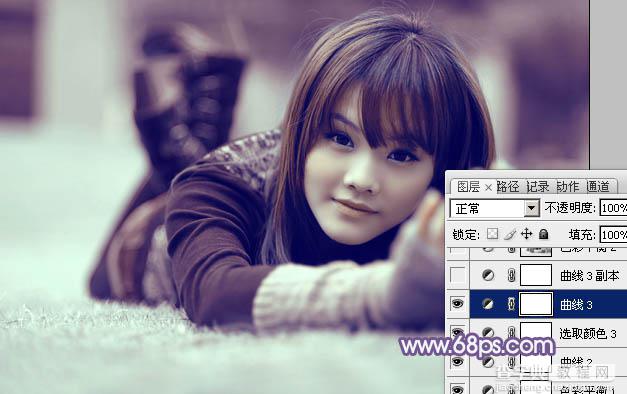 Photoshop为冬季美女增加淡淡的韩系紫蓝色31