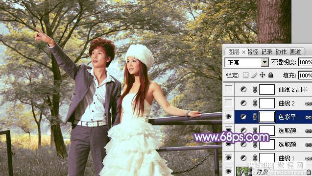 Photoshop为公园婚片调制出柔美的淡调黄紫色效果18