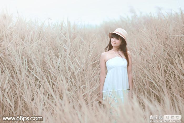 Photoshop为芦苇中的美女加上柔和的古典冷调粉褐色2