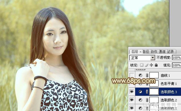 Photoshop为绿树边的美女调制出韩系暖褐色15