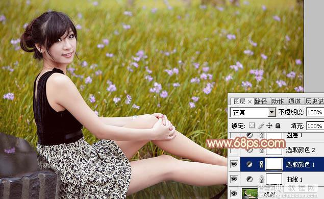 Photoshop为草地上的美女图片增加柔和的淡调橙褐色7