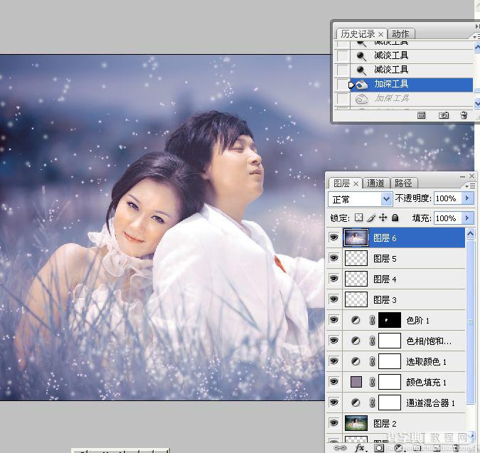 Photoshop将草丛中的婚片打造出浪漫的暗调蓝紫色效果24