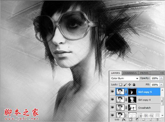 Photoshop将人物头像转为黑白水彩画效果17