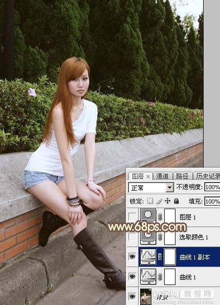 Photoshop将偏暗的树边美女调制出绚丽的阳光色7