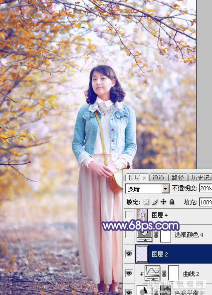Photoshop将春季花木边的人物调制出清爽鲜艳的秋季色28