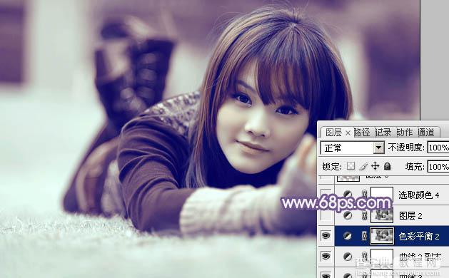 Photoshop为冬季美女增加淡淡的韩系紫蓝色35