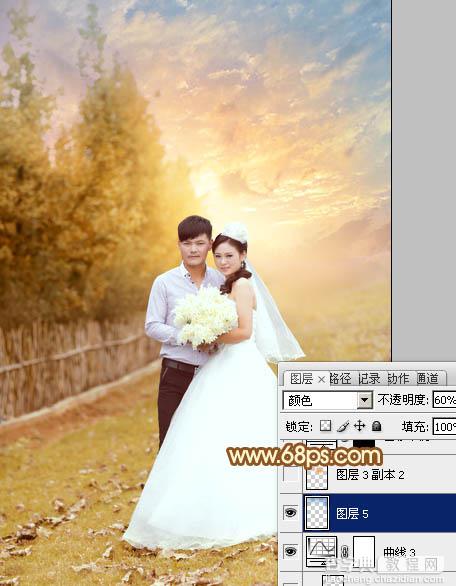 Photoshop为泛白的顺林婚片增加柔美的霞光效果教程34