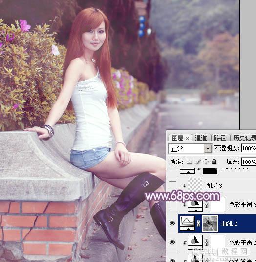 Photoshop调出甜美的秋季蓝紫色外景美女图片20