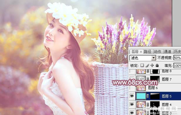 Photoshop将外景美女图片打造出唯美的紫红色效果39