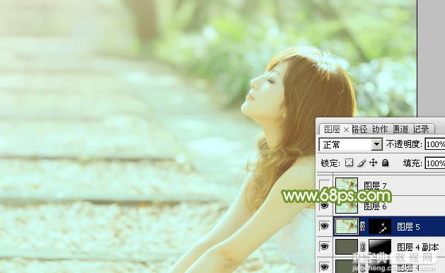 Photoshop将外景美女图片调制出淡淡的小清新绿色36