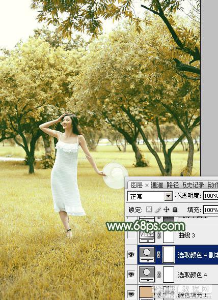 Photoshop将树景人物图片打造灿烂的黄绿色18