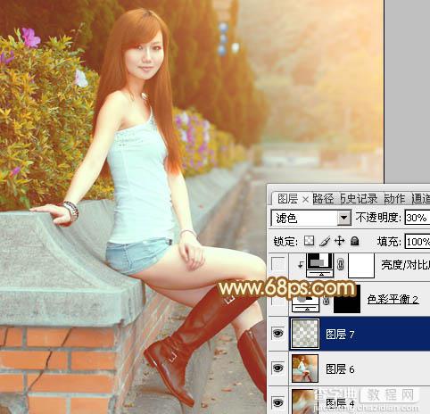 Photoshop为花坛边美女调制出非常柔和的阳光暖色效果37