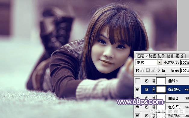 Photoshop为冬季美女增加淡淡的韩系紫蓝色29