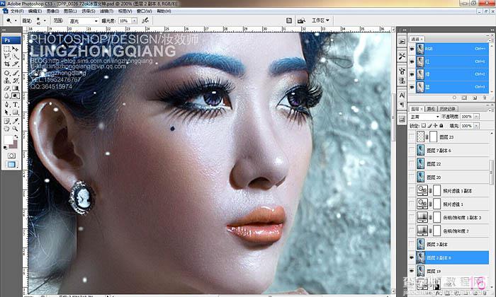 Photoshop为室内美女打造完美的冬季冷色彩妆效果19