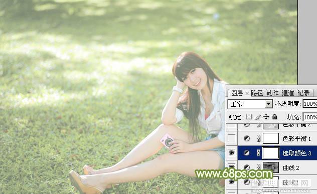 Photoshop将绿草上的美女打造出甜美的韩系淡绿色23